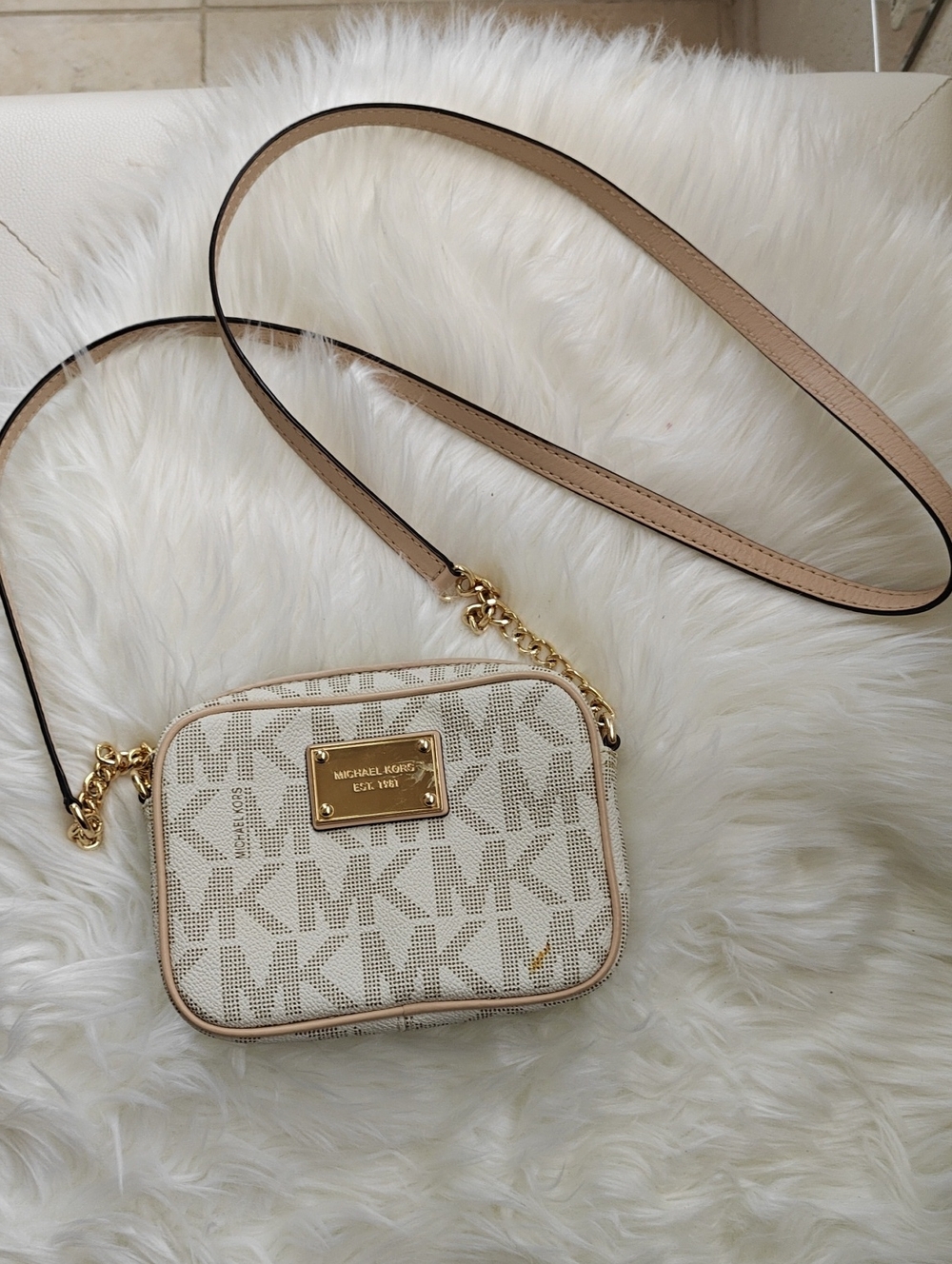 Michael Kors Beige Logo Crossbody with Gold Hardware